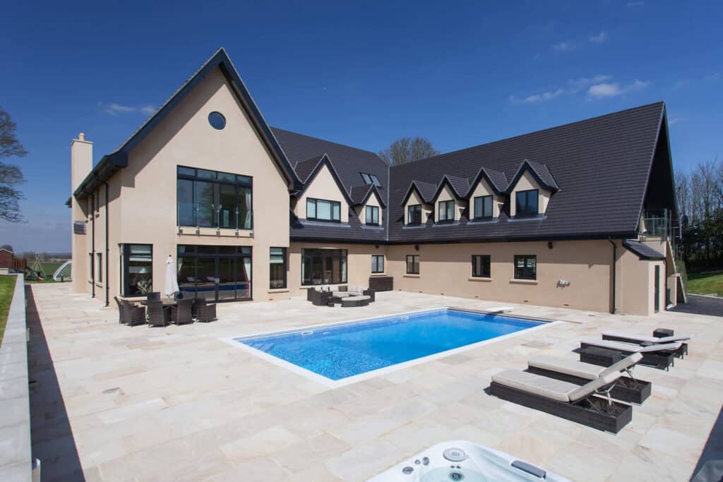 Exterior of sustainable, contemporary new build development Lambourn Woodlands