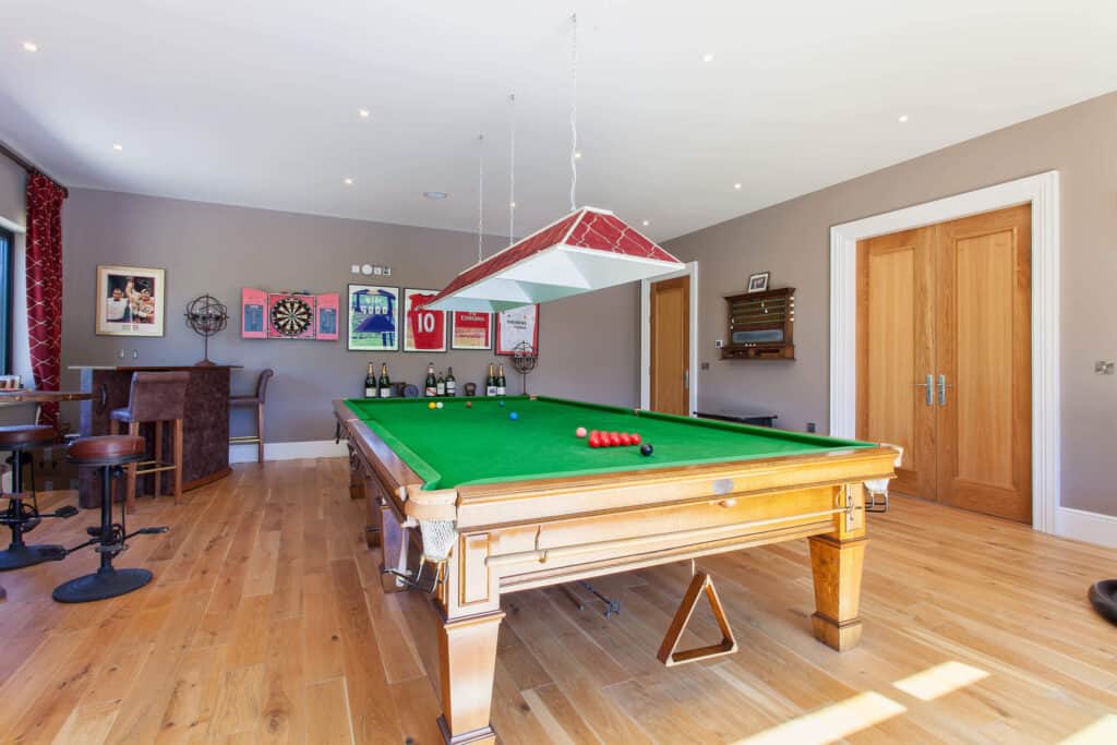 Games room showing bespoke joinery at Lambourn Woodlands