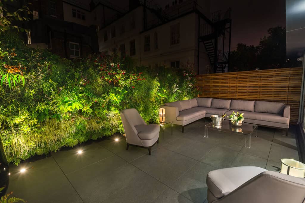 Beautiful roof terrace with cedar fencing and feature living wall