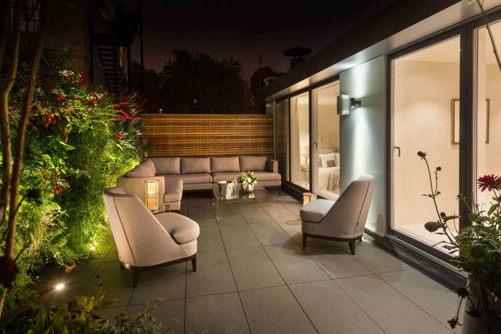 Beautiful roof terrace with cedar fencing and feature living wall